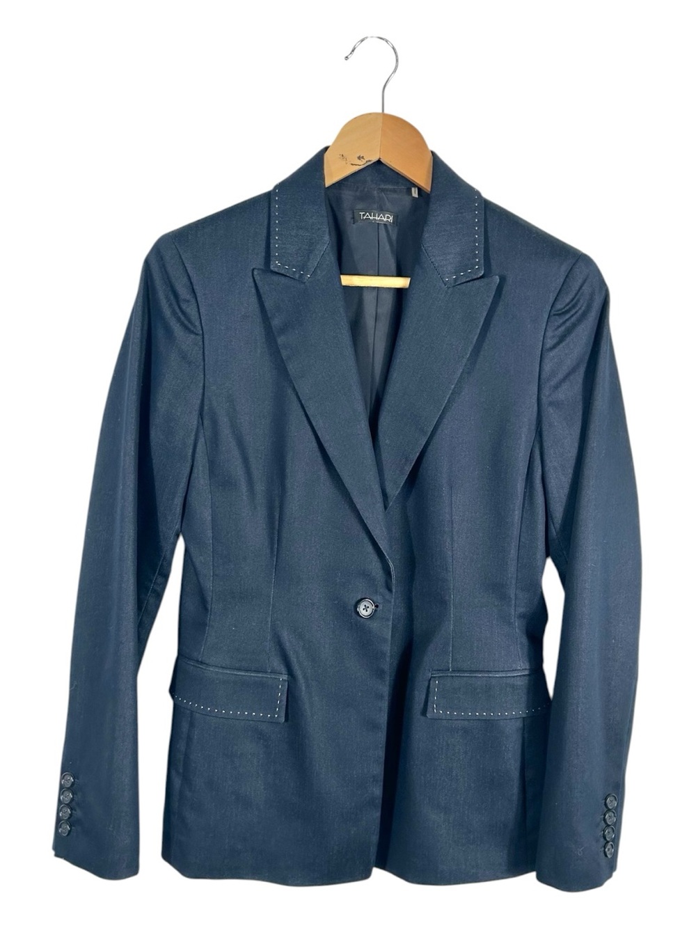 Tahari Navy Blue White Stitching Blazer Size 8